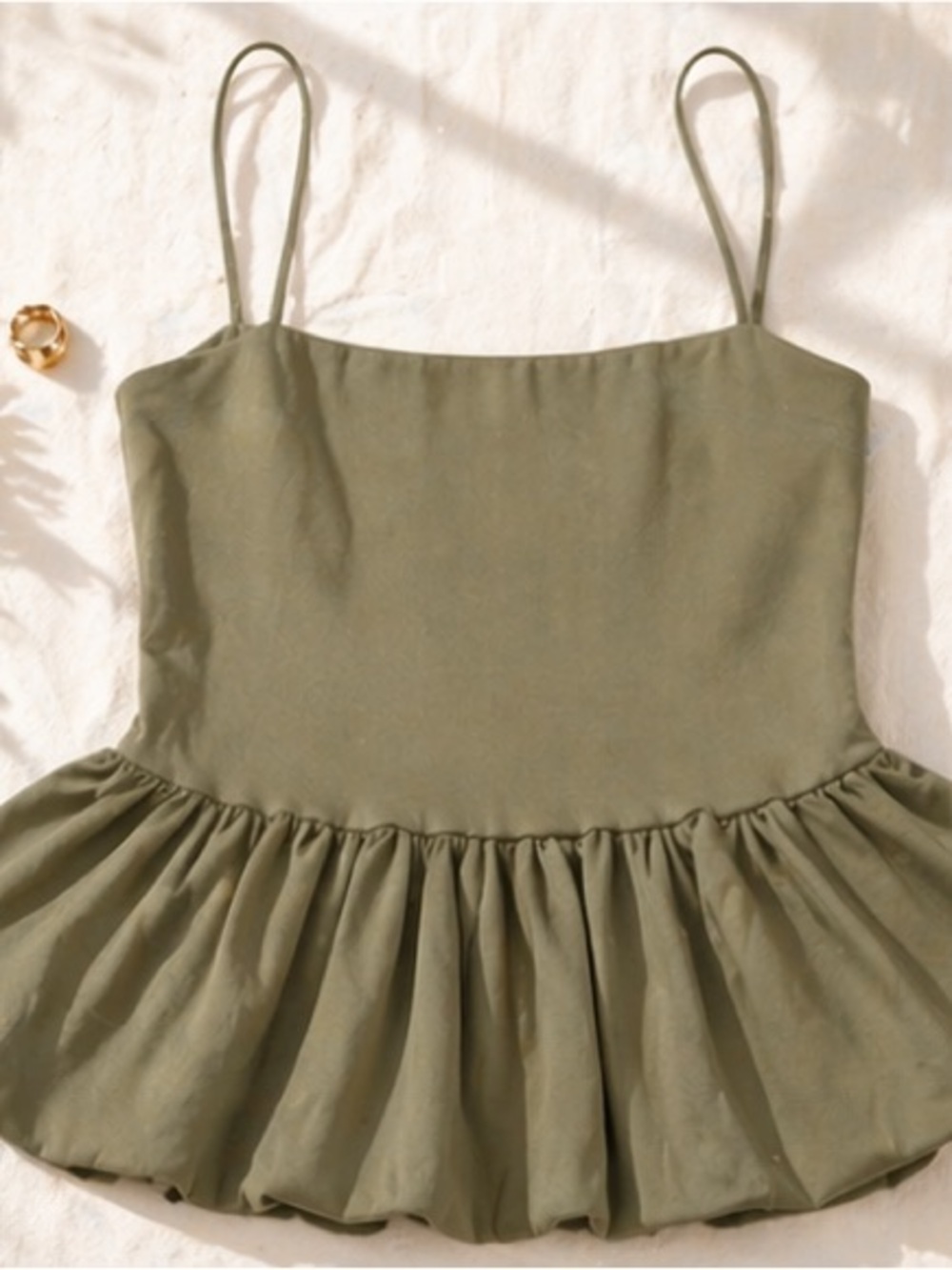 Zara Viral Olive Poplin Peplum Top Strappy Minimal Chic Euro Summer Blogger Fav - Picture 4 of 4